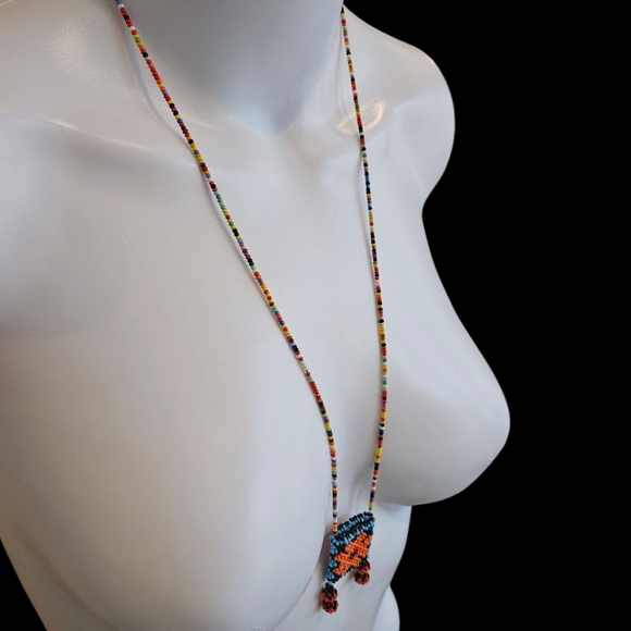 NWT - Colorful Handmade Beaded Necklace with Floral Medicine Pouch - Picture 3 of 9